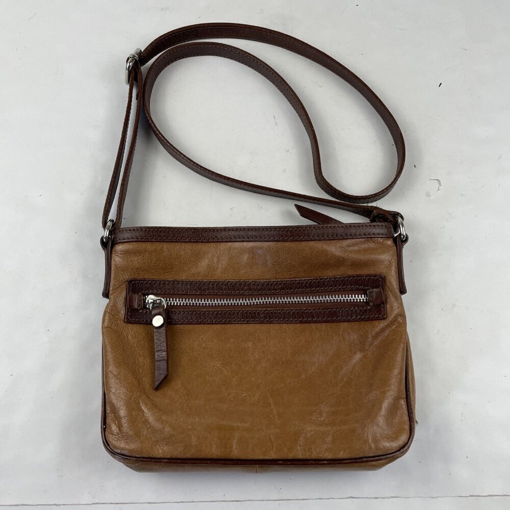 TANO Leather Crossbody Purse Shoulder Bag Small Brown Zip Closure Made In Italy